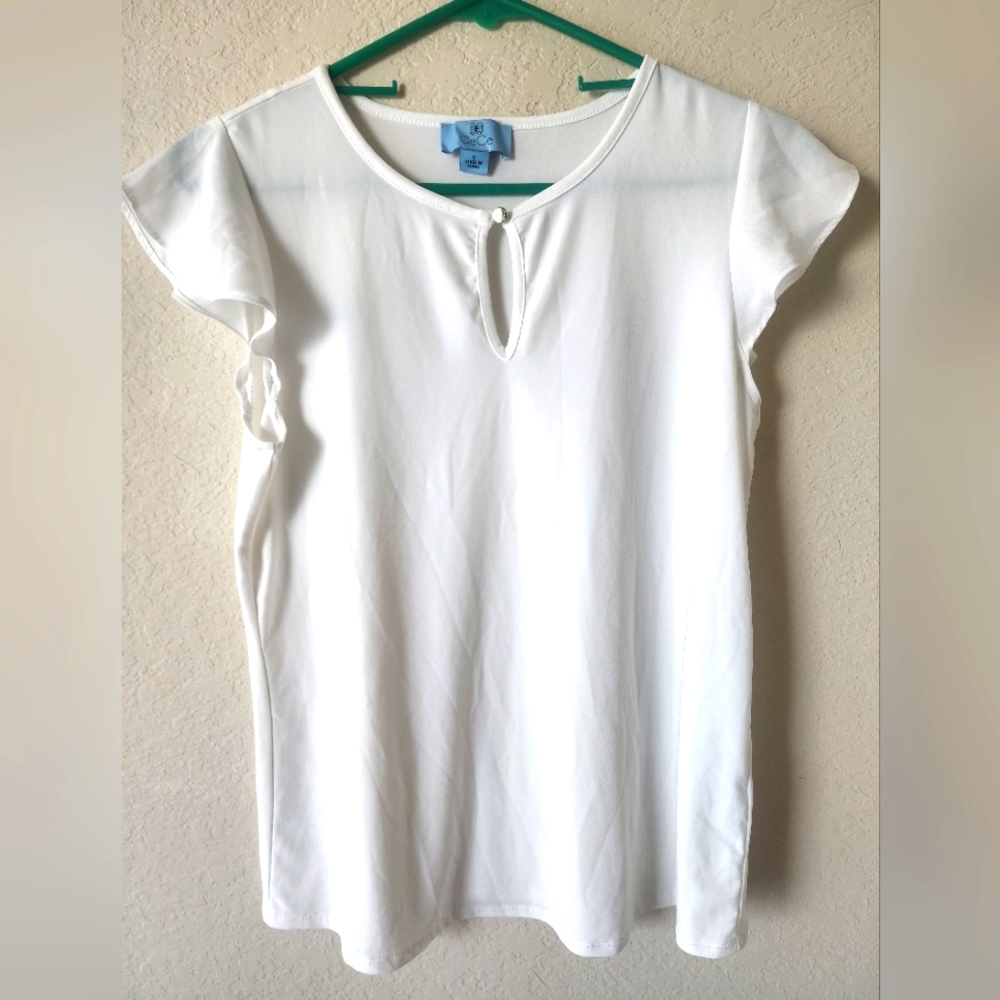White , lightweight top , cute mini flutter sleeves